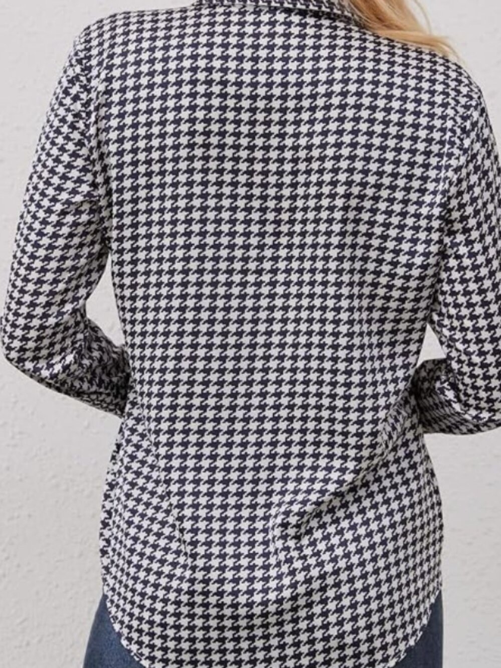 Houndstooth Printed Button Down Shirt Long Sleeve - Picture 3 of 3